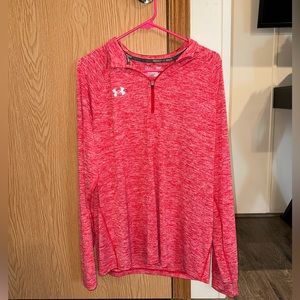 MENS UNDER ARMOUR HEAT GEAR QUARTER ZIP PULLOVER RED SZ L